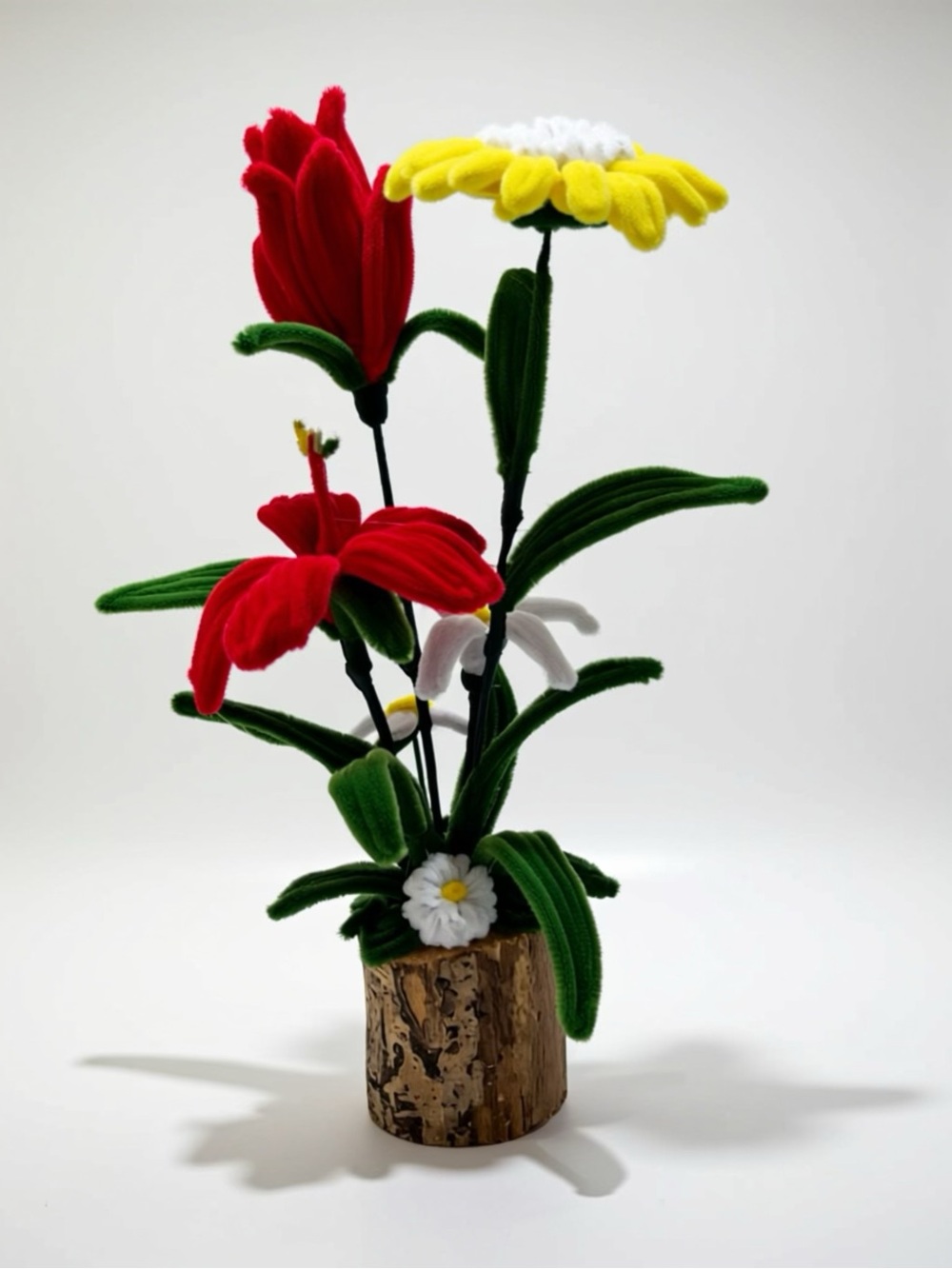 Handcrafted Red & Yellow Felt Flower Arrangement - Home Accents